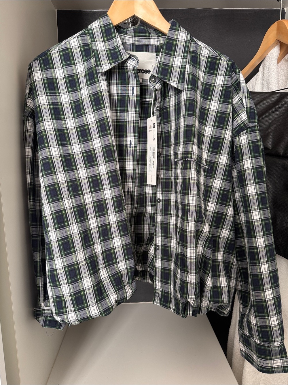 BELLEROSE -Chemisier Graham52 Green & Navy Plaid Cropped Button-Up Shirt